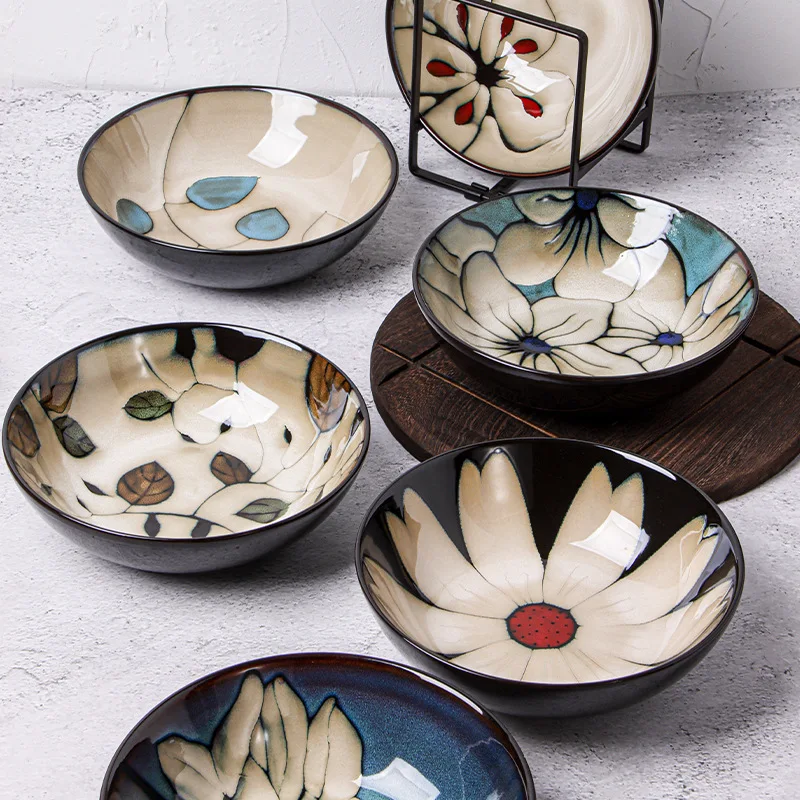 

American Vintage Hand Painted Variable Glaze Ceramic Ramen Bowl 8inch Creative Fruit Noodle Soup Salad Bowls Kitchen Dinnerware