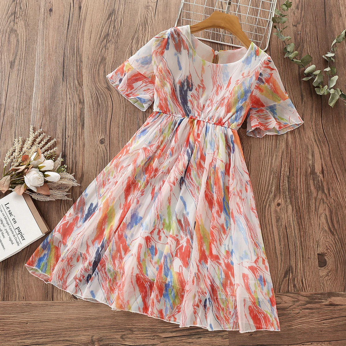 

Детское шифоновое платье с коротким рукавом, на возраст 6-12 лет