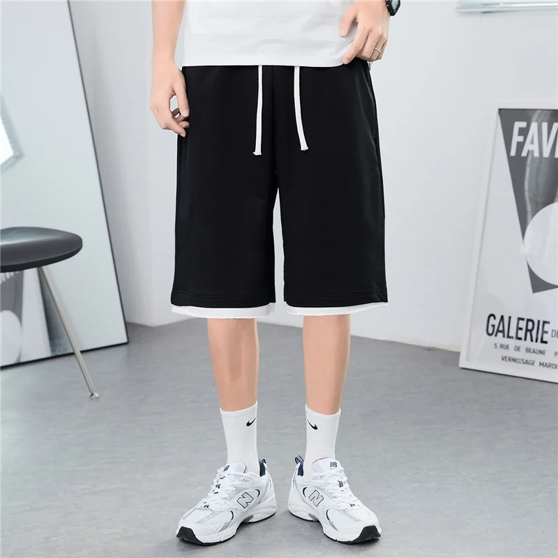 New Summer Straight Sports Shorts Pants Men'S Korean Youth Students' Casual Loose Fashion Trend Splicing 5-Point Trousers