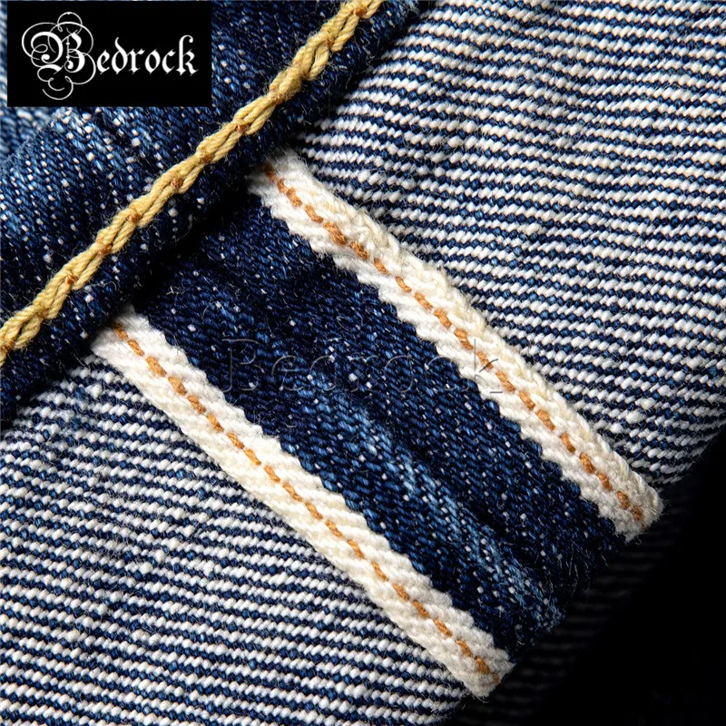 Тяжелые джинсы с кромкой на 16 унций для мужчин облегающие прямые брюки потертые