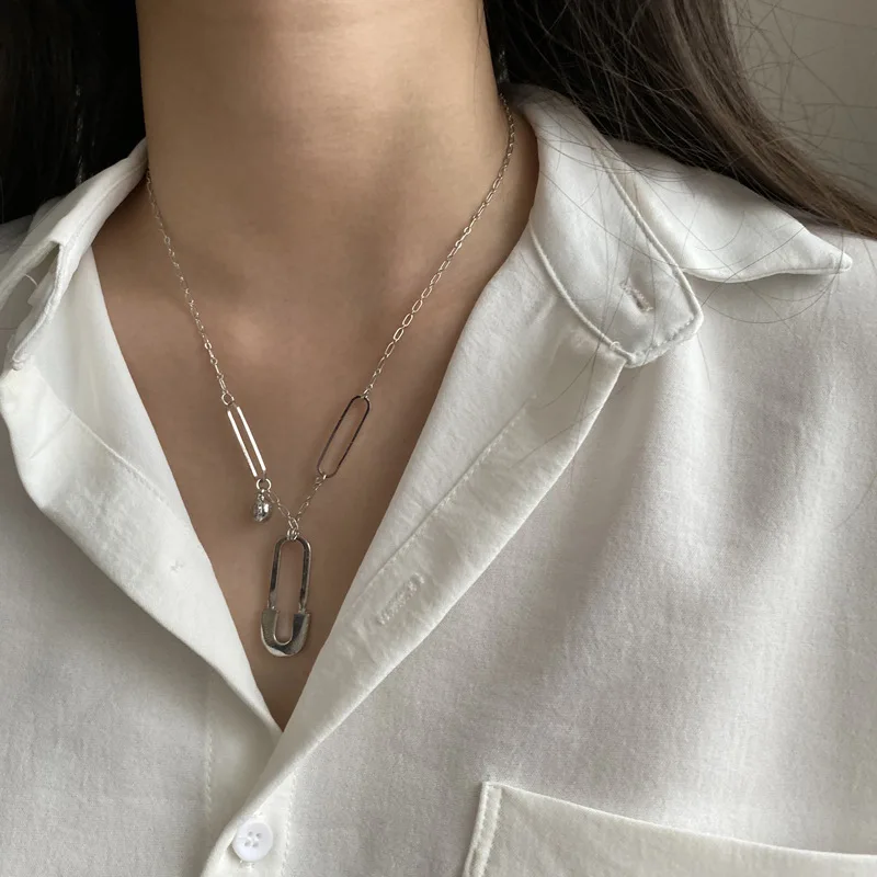 

FMILY Minimalist Geometric Pin Necklace S925 Sterling Silver New Fashion Versatile Hip Hop Punk Jewelry for Girlfriend Gifts