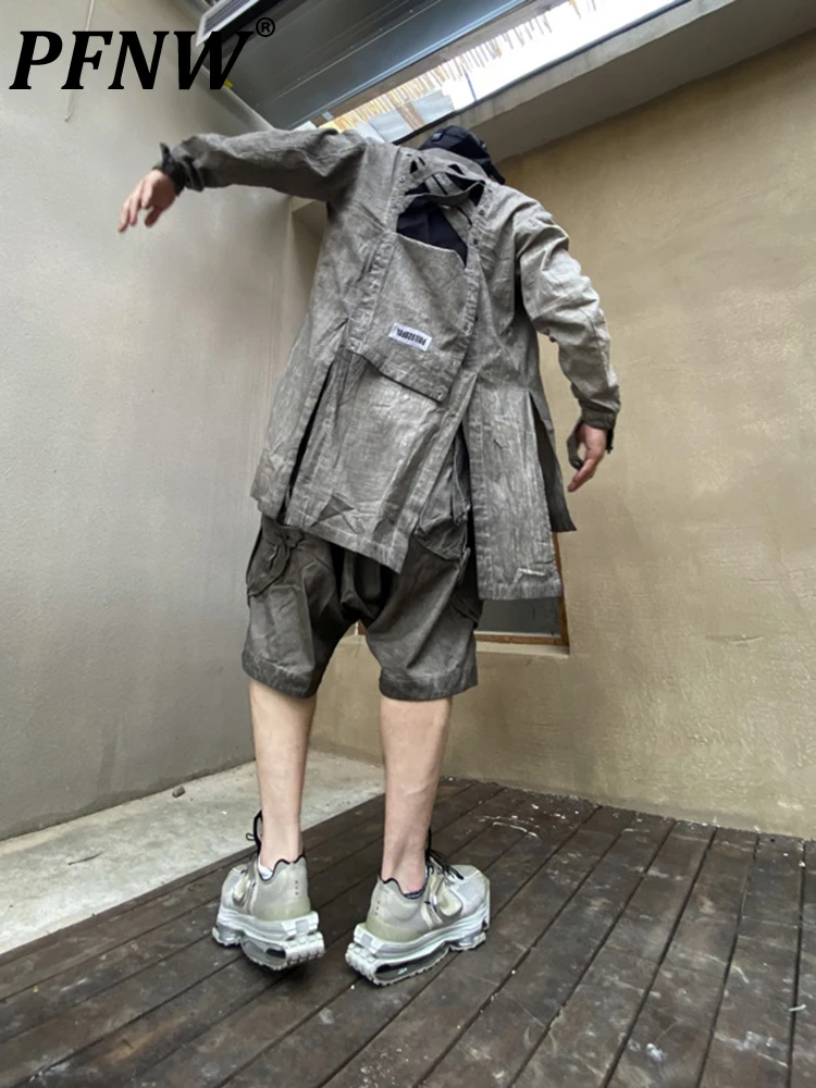 

Рубашка PFNW Мужская перфорированная, Стильная сорочка средней длины из промытого льна, оригинальная, с окрашенным галстуком, 12A4882