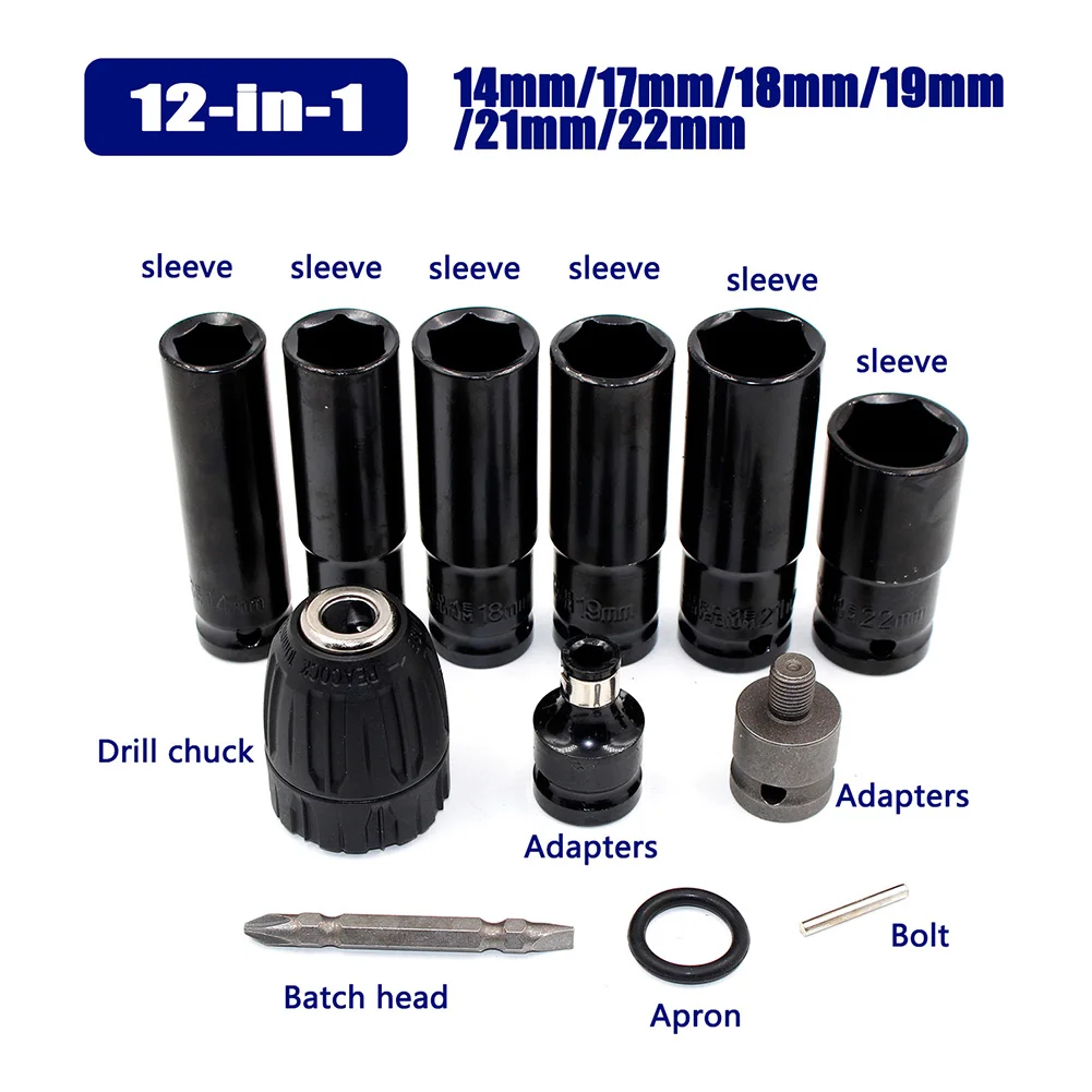 

12/21pcs 14-22mm Electric Wrench Screwdriver Hexagonal Socket Head Set Impact Wrench Screwdriver Chuck Adapter Drill Tools