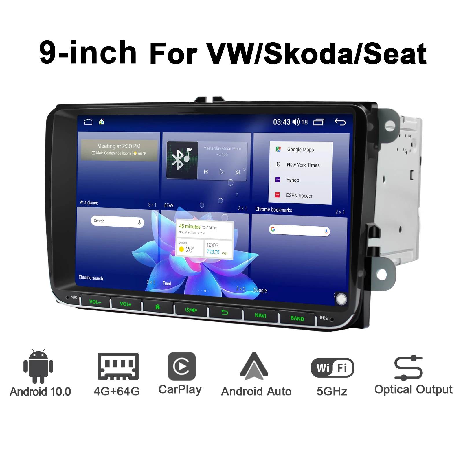 

9"Android Auto Carplay Wireless Car Stereo Radio Multimedia Player Autoradio For Volkswagen Skoda POLO GOLF PASSAT Plug and Play