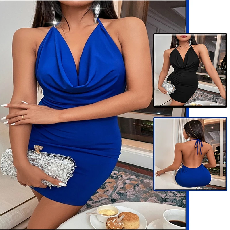 

Соблазнительное и Клубное однотонное модное мини-платье с открытой спиной для женщин, Летняя женская одежда, облегающие платья с лямкой на ...