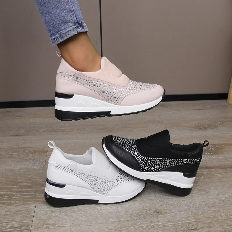 

2022 Fashion Women's Sneakers Casual Women's Vulcanize Shoes Lace Up Shoes for Women Bling Breathable Walking Shoes Ladies Mujer