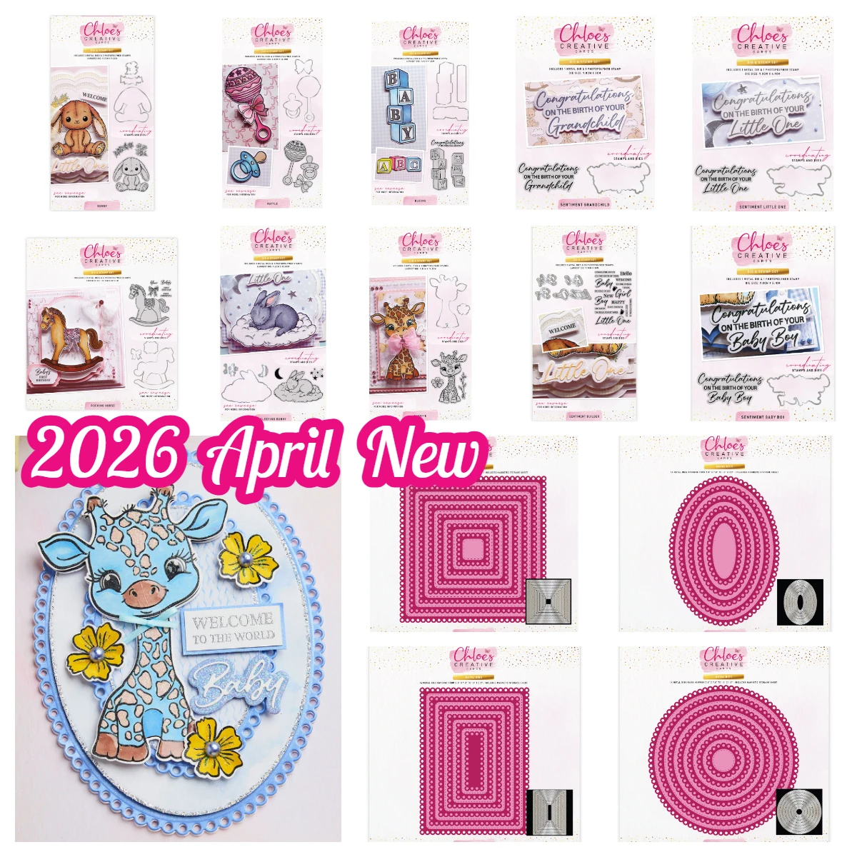 Фото Новинка 2026: Металлические вырубные ножи и штампы Chloes Baby Collection Giraffe Baby Collection Sentiment Grandchild для скрапбукинга и рукоделия №1