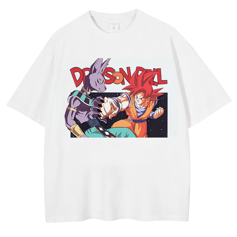 Men Streetwear White Dragon Ball T-Shirt Anime Printed T Shirt Harajuku Cotton Tshirt Summer Short Sleeve Vintage Tops Tees