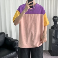 2022 new summer mens cotton short sleeve t shirt mens casual multicolor colorblock plus size t shirt oversized mens top