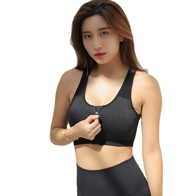 

2022 Explosive Front Zipper Women Yoga Fitness Running Shockproof Underwear Elastic Sports Bra