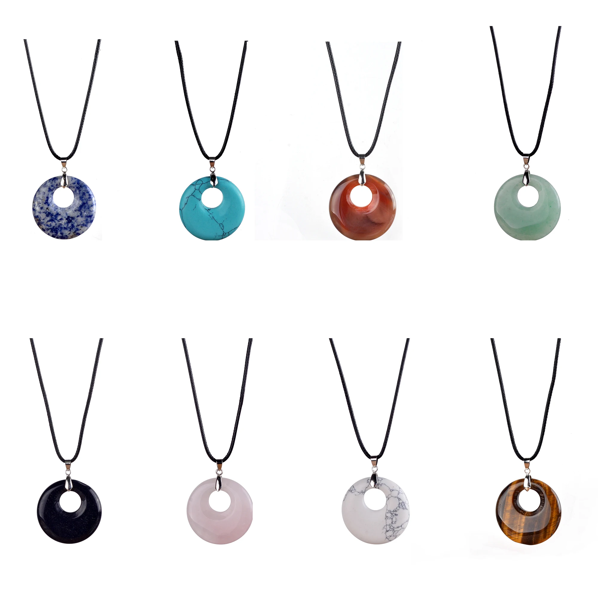 

28MM/40MM Coin Natural Stone Circle Black Crystal Faceted Mixed Color Healing Reiki Chakra Dowsing Pendant for Men Women