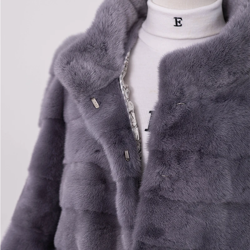 High quality new women's 100% real mink fur coat fashionable winter warm natural animal fur coat celebrity style mink coat light