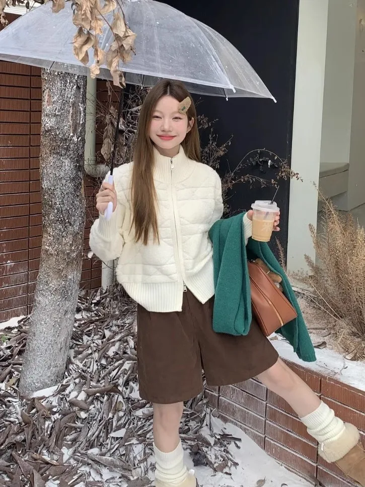 Gaganight женский короткий свободный свитер с воротником-стойкой длинным рукавом