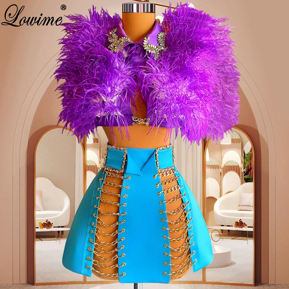 

New Fashion Two Pieces Prom Dresses Mermaid Designed Feathers Celebrity Dresses For Women Photography Dresses Vestido De Noche