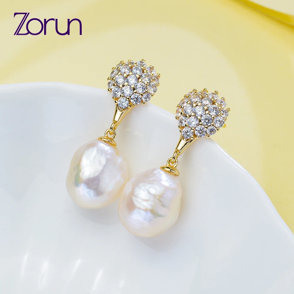

Zorun Natural Freshwater Baroque Pearl Earring Fine/Fashion Jewelry 10-11MM 925 Sterling Silver NeedleWomen New Design Good Sale