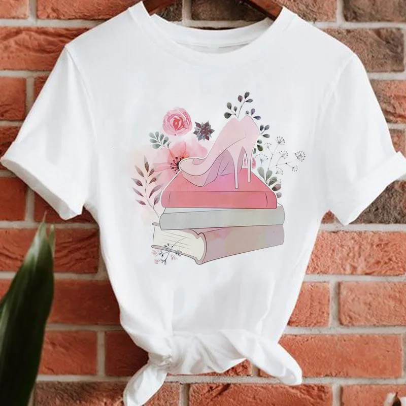

New Women T Shirt Pink Flower Printed T Shirt Summer Fashion Tops Female Harajuku Graphic Tee Shirts Ladies Woman Tops Clothing