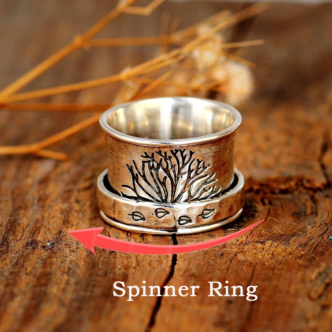 

Rotate Freely Anti Stress Anxiety Rings For Women Men The Tree Of Life Fidget Spinner Ring Gothic Jewelry Gift Bague