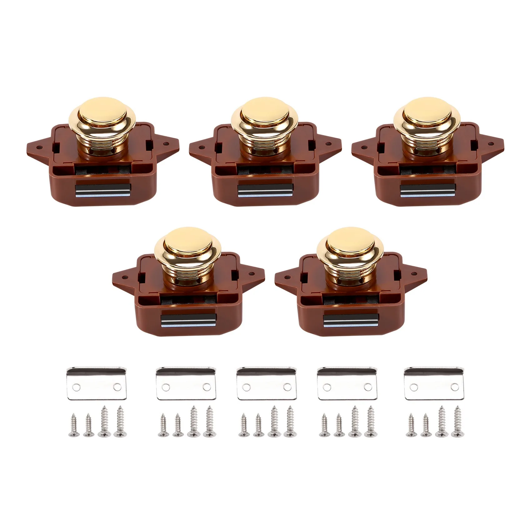 

5Pcs Keyless Push Button Catch Door Knob Lock for RV Caravan Cabinet Boat Motor Home Cupboard Brown Gold