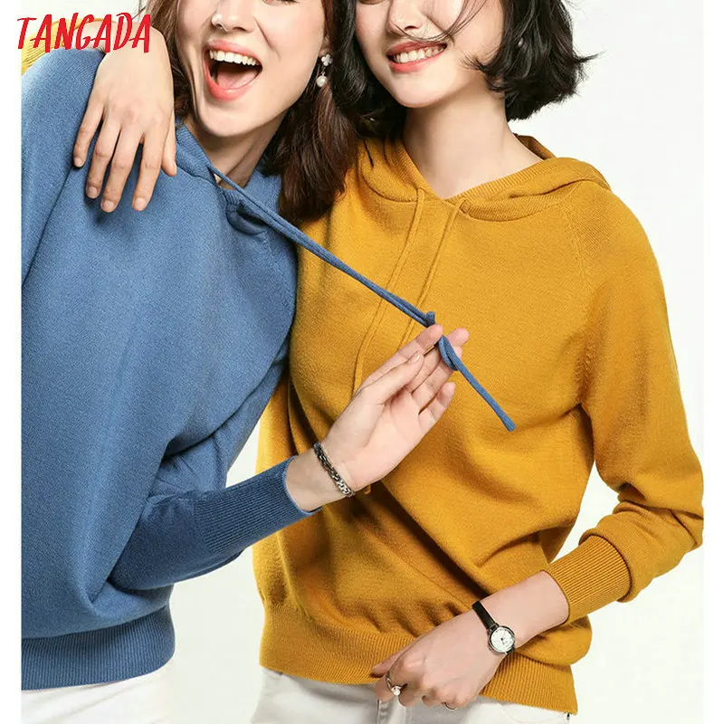 Tangada вязаная толстовка с капюшоном свитер джемпер теплый свитшот теплая желтая