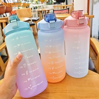 2l large capacity water bottle straw cup plastic water cups outdoor sports student cup fitness bottle with time marker