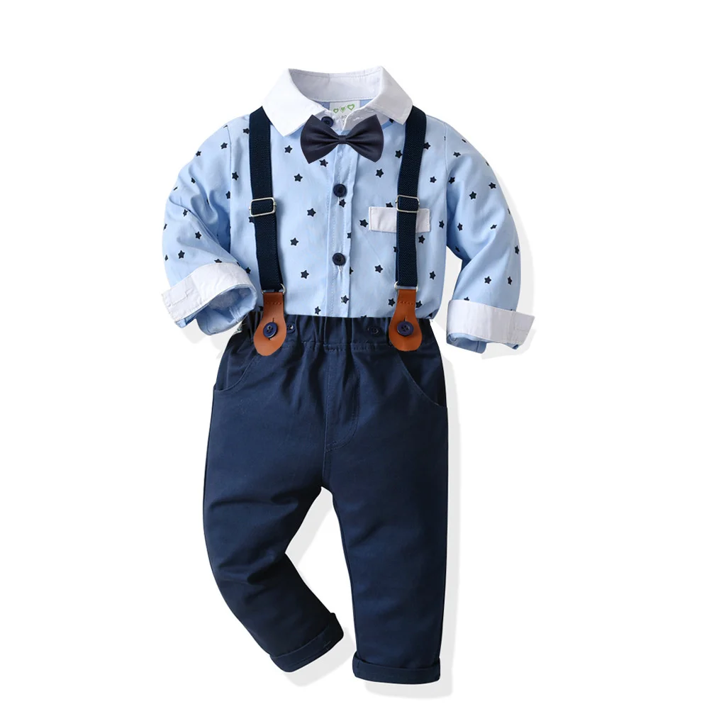 

Cotton Stars Romper Clothes Set Boy Long Sleeve Strap Pants with Body 2 PCS Cute Infant Children Costume