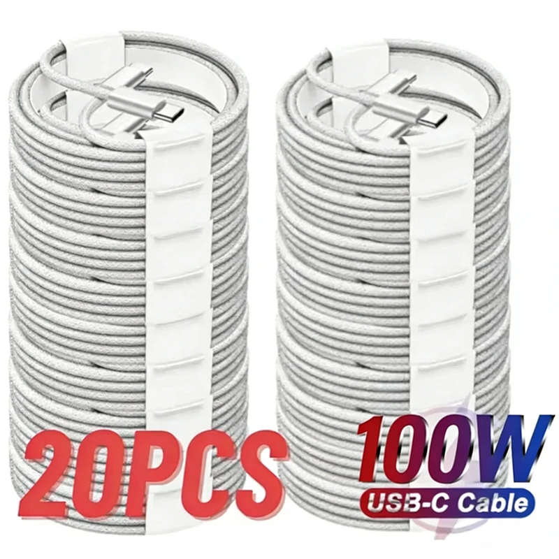 20Pcs PD 100W For iPhone 16 15 17Pro Max iPad USB-C to USB C Fast Charger Cable For Xiaomi Samsung Google Honor Type C cord 1m