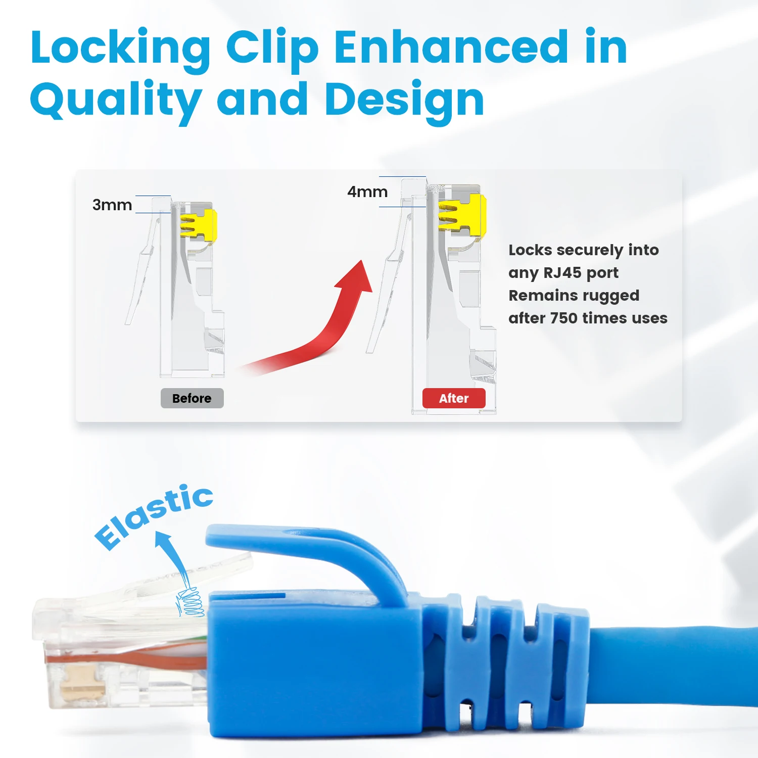 AMPCOM 100 шт. RJ45 разъем CAT5E CAT6 проходят через обычный rj45 модульный 50U позолоченный 8P8C