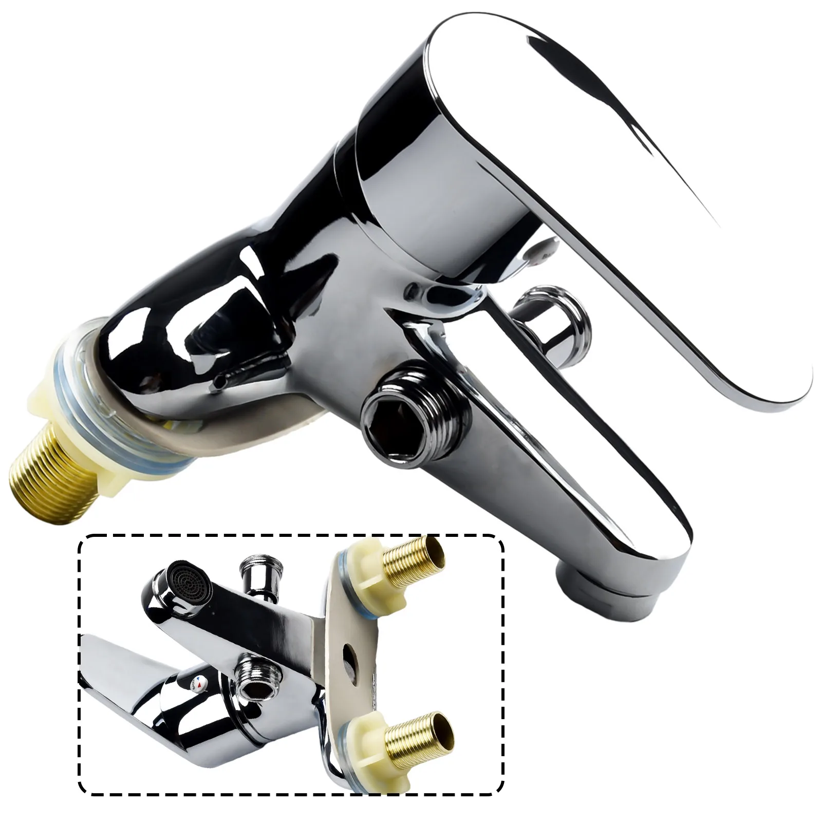 

Bathroom Faucet Water Mixer Tap Bath Faucet Double-Hole Hot And Cold Basin Tap Press Switch Control Sink Mixing Valve