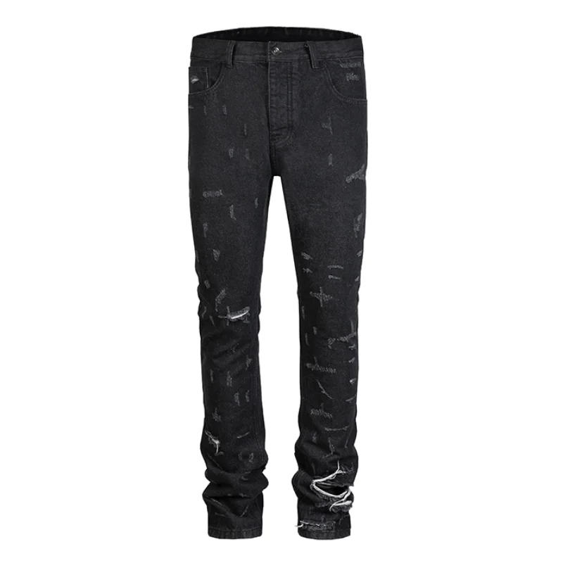 Harajuku Scratched Ripped Holes Denim Jeans Mens Zipper Jeans Hip Hop Fashion Streetwear New Casual Straight Joggers Jean Pants