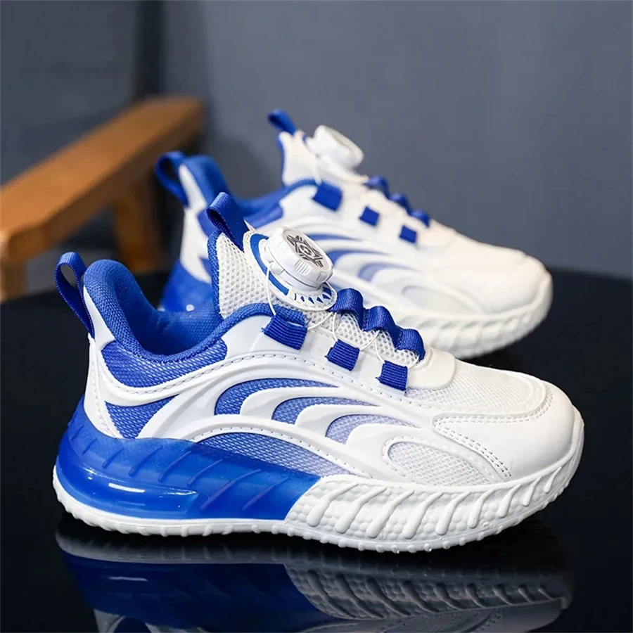New Kids‘ Basketball Shoes  Boys Sport Shoes Mesh Breathable Cushioning Rotating Button Training Athletic Basketball Sneakers