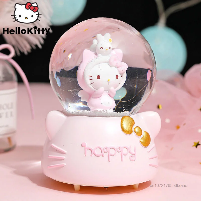 

Sanrio Cute Hello Kitty Snowflake Music Box Crystal Ball Ornament Y2k Girl Gifts Sweet Pink Glowing Crystal Ball Room Decoration