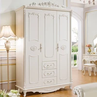 european style three door wardrobe ivory white sliding door vertical cabinet french pastoral wardrobe simple bedroom furniture