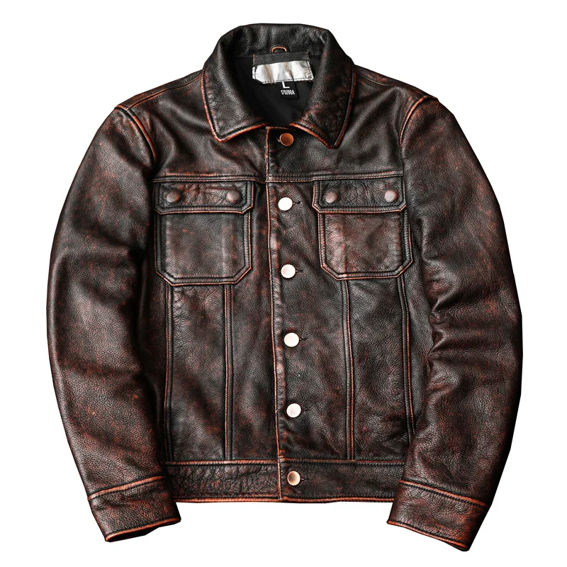 

Special Offer Head Layer Pure Cowhide Leather Jacket Men's Stone-Ground Retro Distressed GenuineLeather Jacket Coat