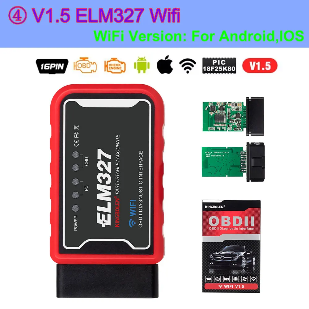 

KINGBOLEN ELM327 Bluetooth-совместимый V1.5 PIC18F25K80 ATAL и ATPPS 4 МГц Crystal Wi-Fi для Android/IOS считыватель кодов OBDII с крутящим моментом