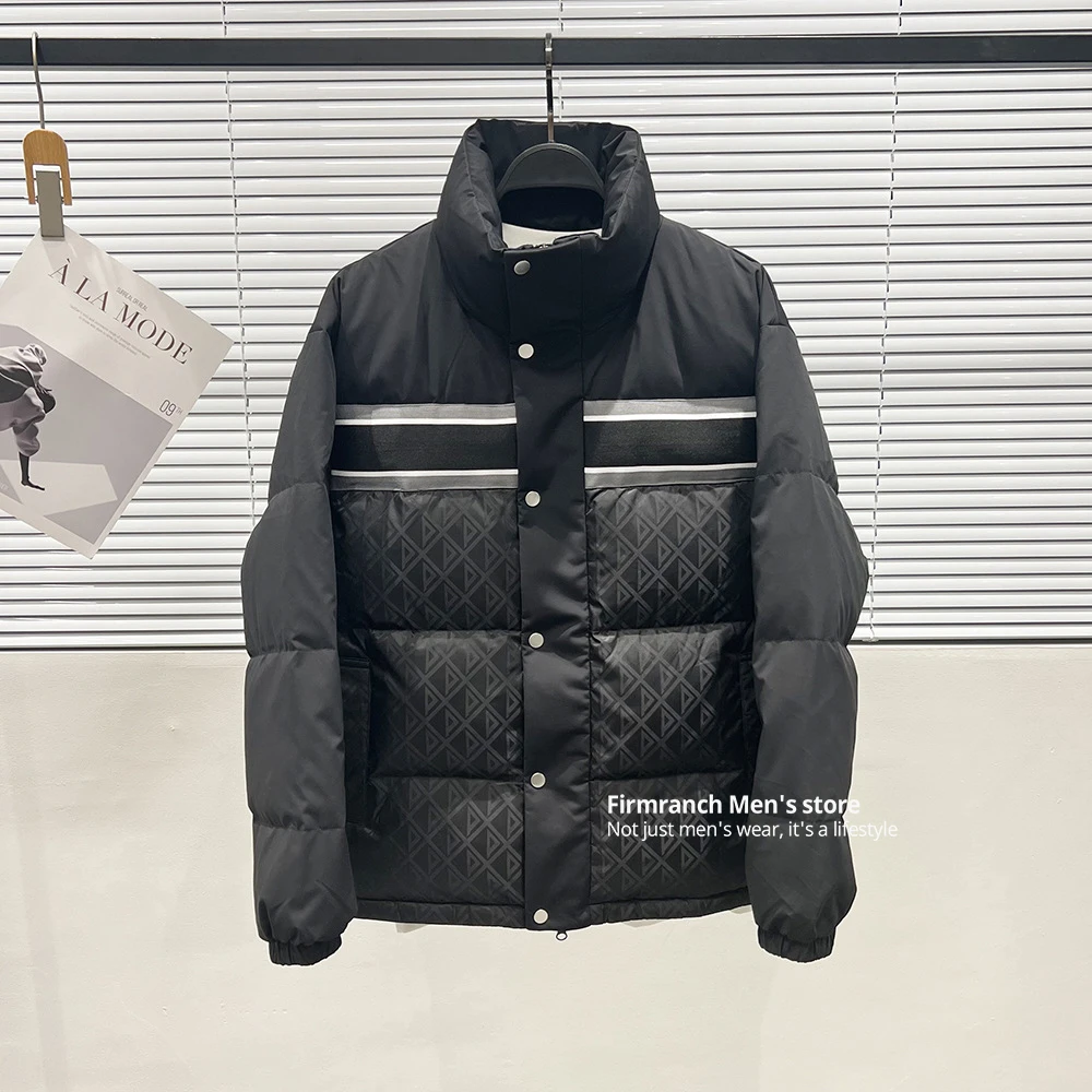 Firmranch 2022 Winter Puffer Jacket For Women/ Men Down Coat Dark Grain Printing Parkas Zip Up Collar Black Plus Size Coat