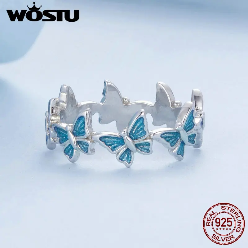 Wostu серебро 925 пробы синий кольцо с бабочкой ювелирные изделия для женщин жена