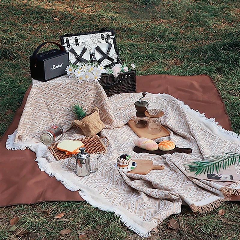 Вязаное Клетчатое одеяло Дорожный Коврик для пикника плед дивана ковер