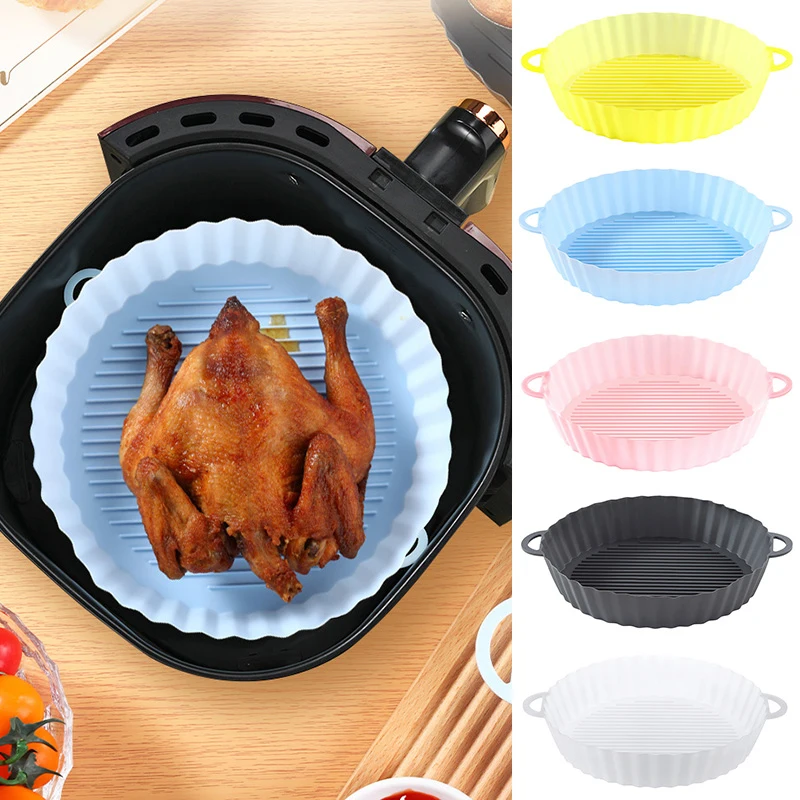 

Silicone AirFryer Pot Air Fryers Oven Baking Tray Fried Pizza Chicken Basket Mat Square Round Replacemen Grill Pan Accessories