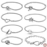 2022 new hot sale femme bracelet silver color heart snake chain bracelet for women original charm beads jewelry gift