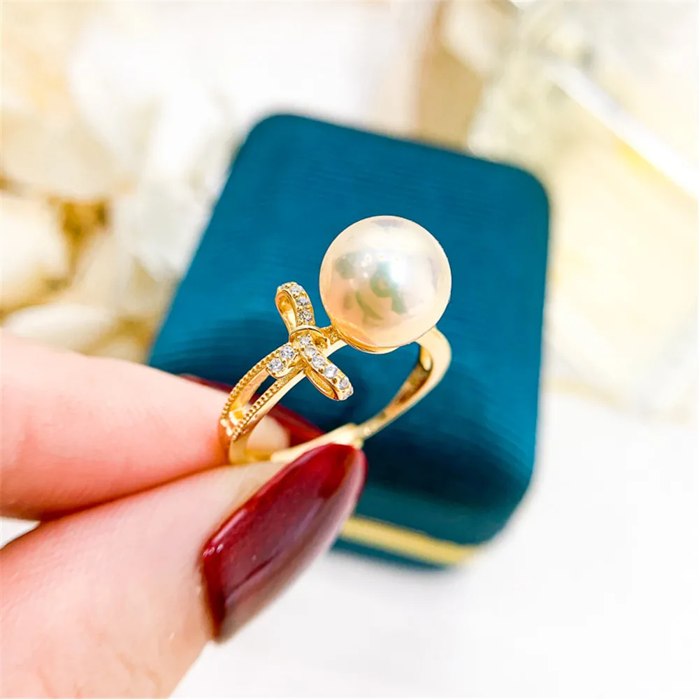 

Trendy pearl ring with adjustable DIY pearl accessories S925 sterling silver jewelry Fit 9-11mm beads