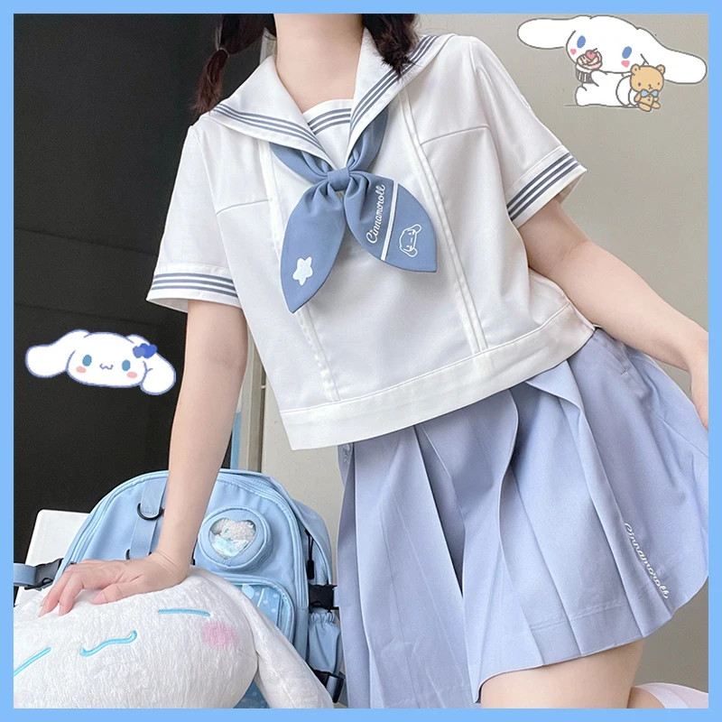 

Sanrio Kawaii Cinnamoroll рубашки милый мультяшный стиль удобный короткий рукав Летняя милая форма JK Студенческая Матросская форма