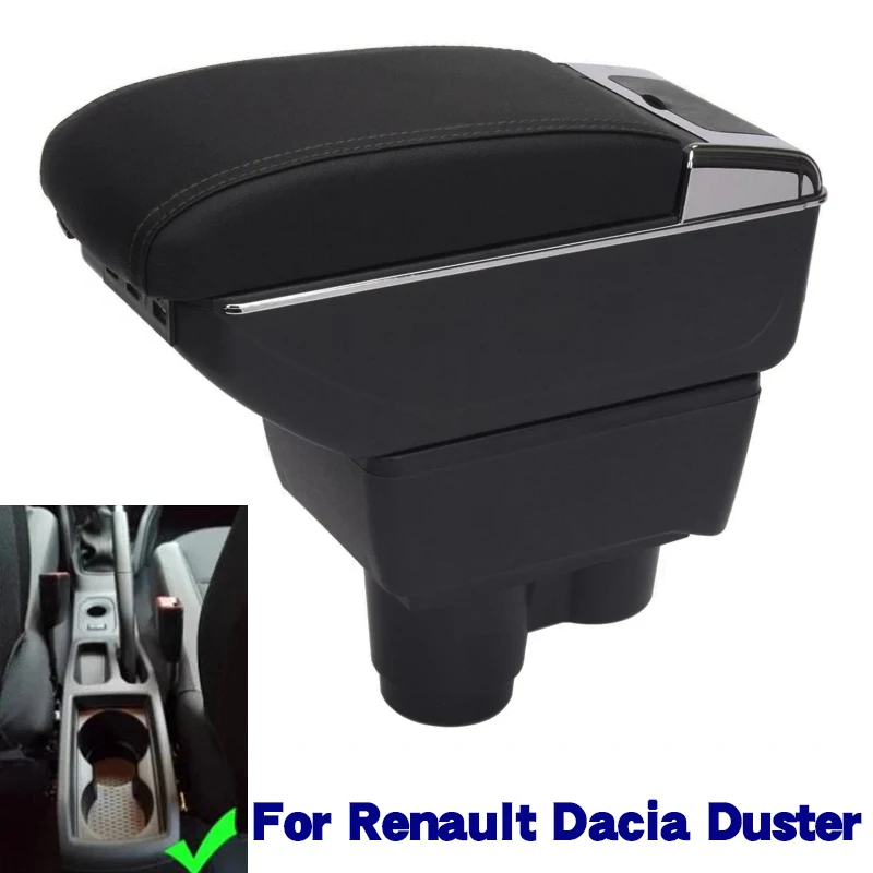 For Renault Dacia Duster 2 3 Armrest Box 2018 2019 2020 2021 Central Console Storage Car Accessories Ashtray PU Cup Holder USB