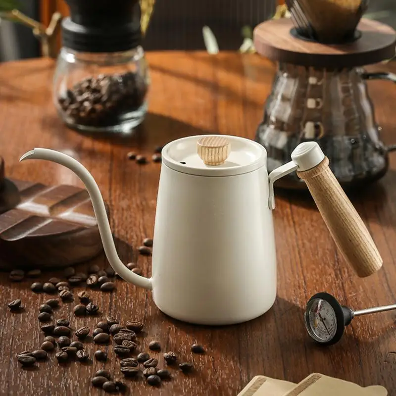 

Food Grade Coffee Drip Kettle Pot With Solid Wood Handle Swan Neck Thin Mouth Coffee Tea Pot Stainless Steel 600ml Coffee Pot
