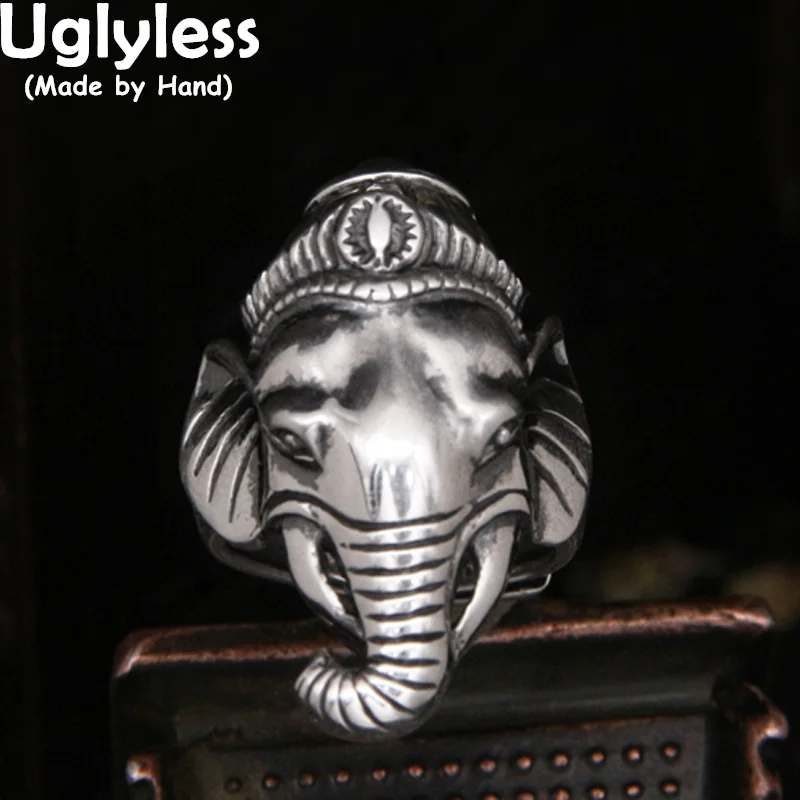 

Uglyless Thailand Totem Animals Elephant Rings for Women Exaggerated Huge Elephants Jewelry 925 Sterling Silver Exotic Rings