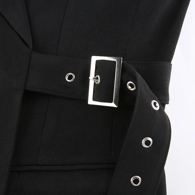 Black Buttonless Office Blazer with Sashes Business Suit Women Solid Colors Mid Length Spring Autumn New Fashion Blazers Korean