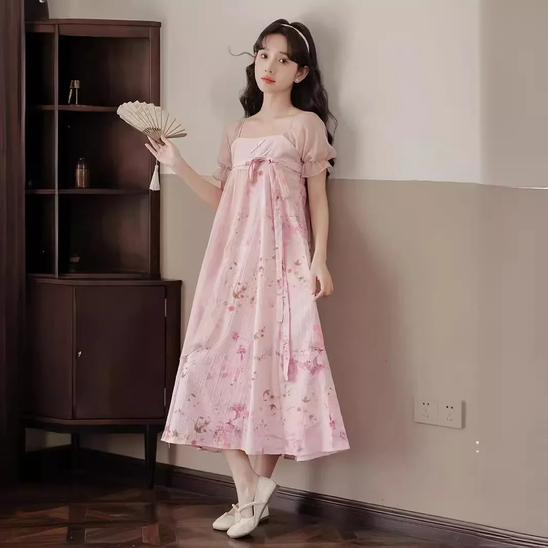 Лето 2024 тонкое платье с квадратным вырезом и бретелькой на шее в китайском стиле
