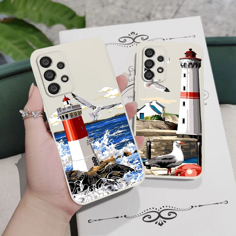 

Oil painting coast with seagulls Phone Case For Samsung A73 A53 A33 A52 A32 A71 A51 A21S A03S A50 A30 5G Liquid Rope Funda Cover