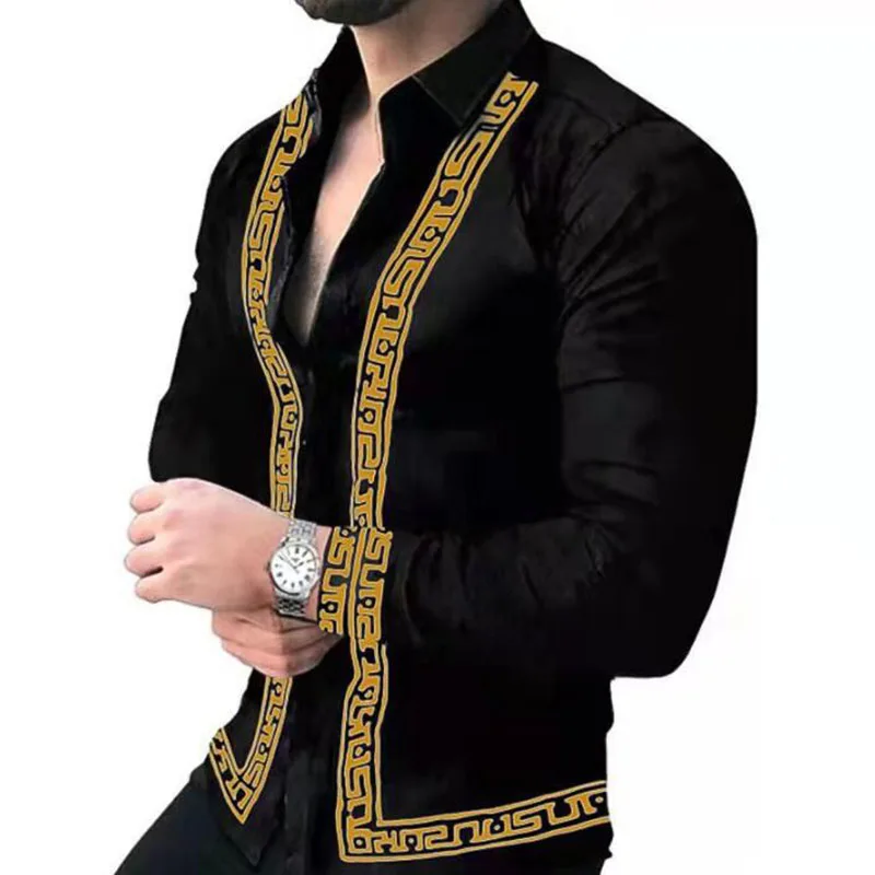 

2022 Spring Autumn Hot Sale European And American Men's Street Fashion Slim Casual Long-Sleeved Shirt Tops Trendy Black