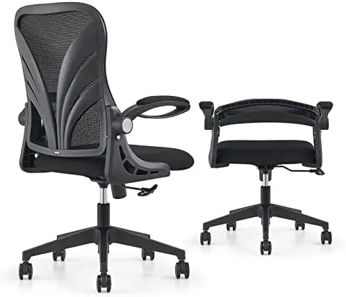 

Office Chair with Foldable Backrest, Computer Desk Chair with Widened Seat(52 CM), Flip-up Armrests, Mesh Lumbar Support and Til