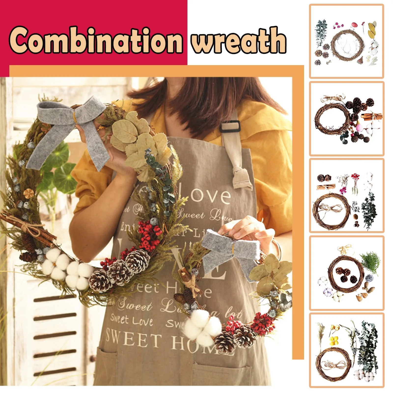 

Dried Pendant Decoration DIY Day Wreath Mother's Material Package Flowers Hand-Made Home Decor